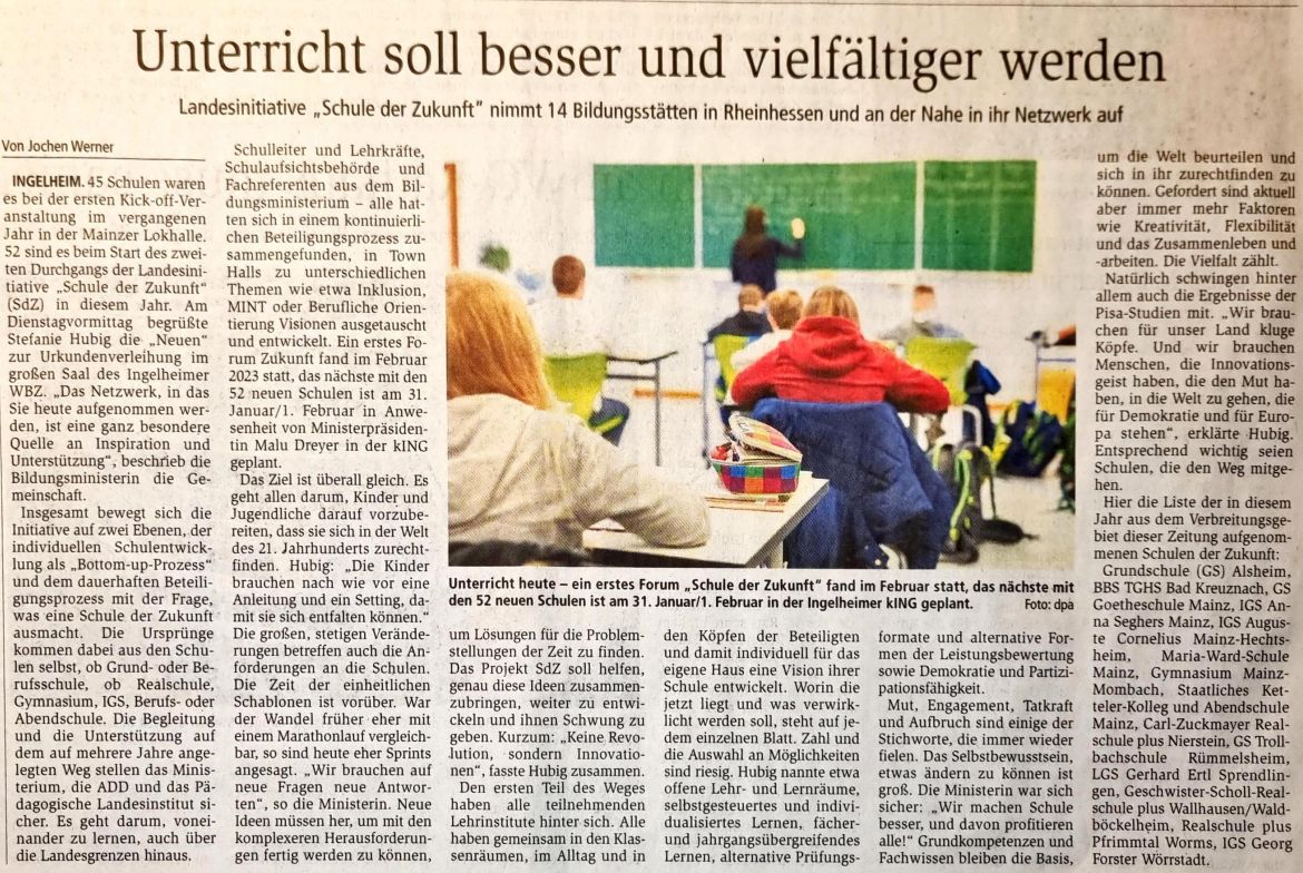 Zeitungsartikel Schule der Zukunft